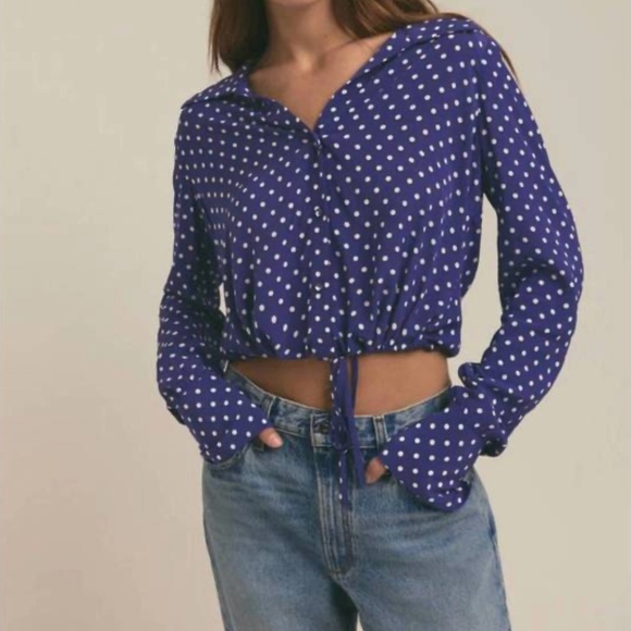 NWT $218 Favorite Daughter The Parker Polka Dot Long Sleeve Button-Up Shirt XS! - Picture 5 of 11